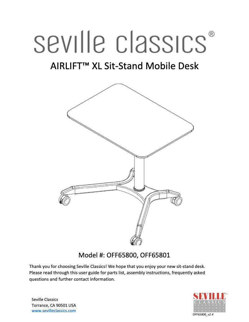Página 1 del manual Manual de usuario Seville Classics AIRLIFT Sit Stand Mobile Desk