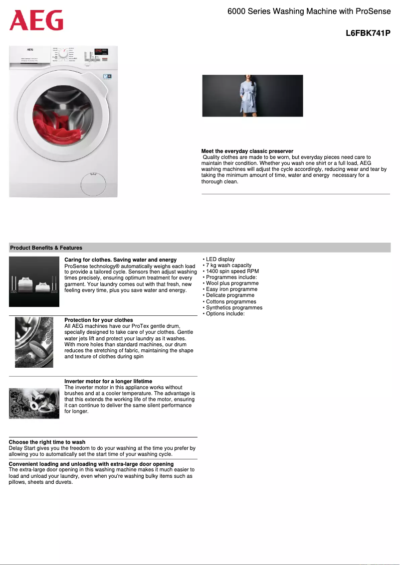 Página 1 del manual Ficha técnica AEG L6FBK741P