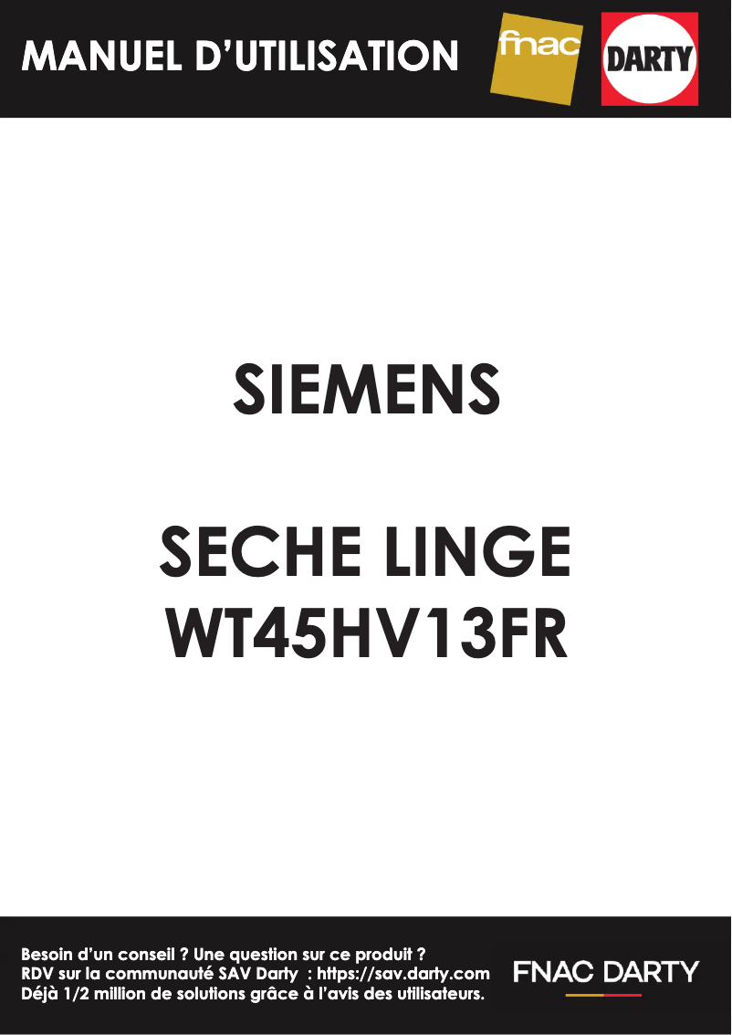 Page 1 de la notice Manuel utilisateur Siemens WT45HV13FR
