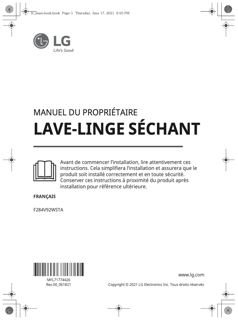 Page n°1 - Manuel utilisateur LG F284V92WSTA