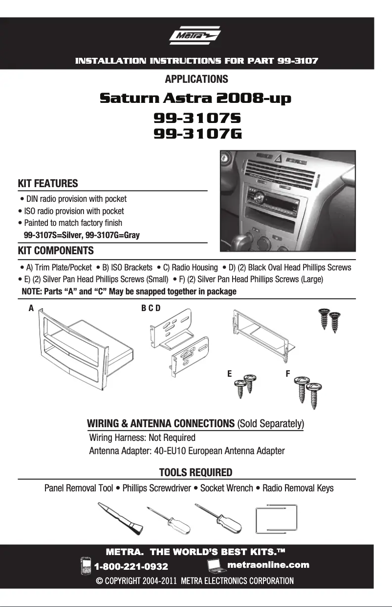 Page 1 de la notice Manuel utilisateur Metra 99-3107G