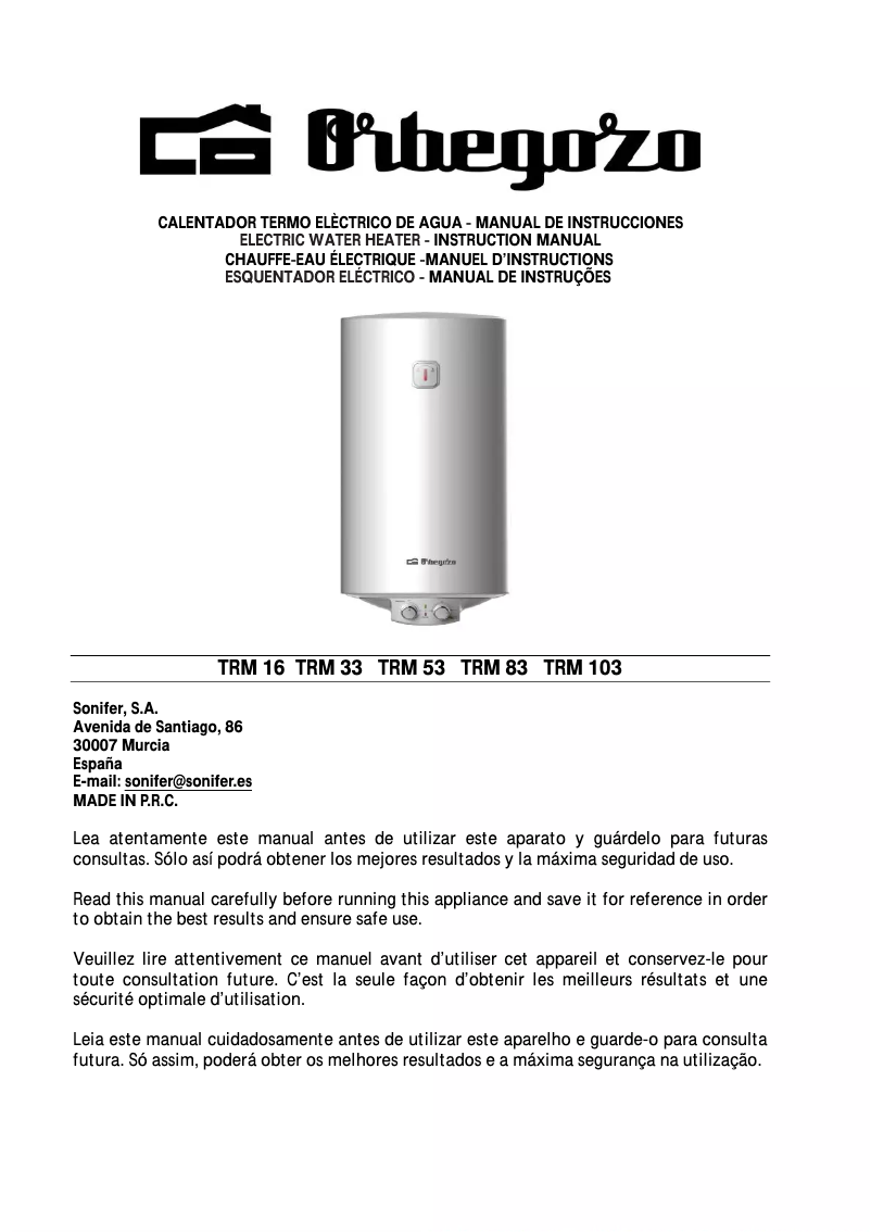 Page 1 de la notice Manuel utilisateur Orbegozo TRM 34