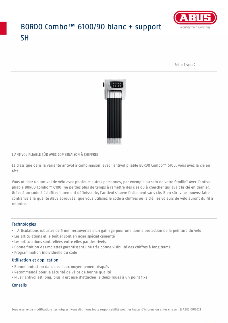 Image de la première page du manuel de l'appareil BORDO Combo 6100