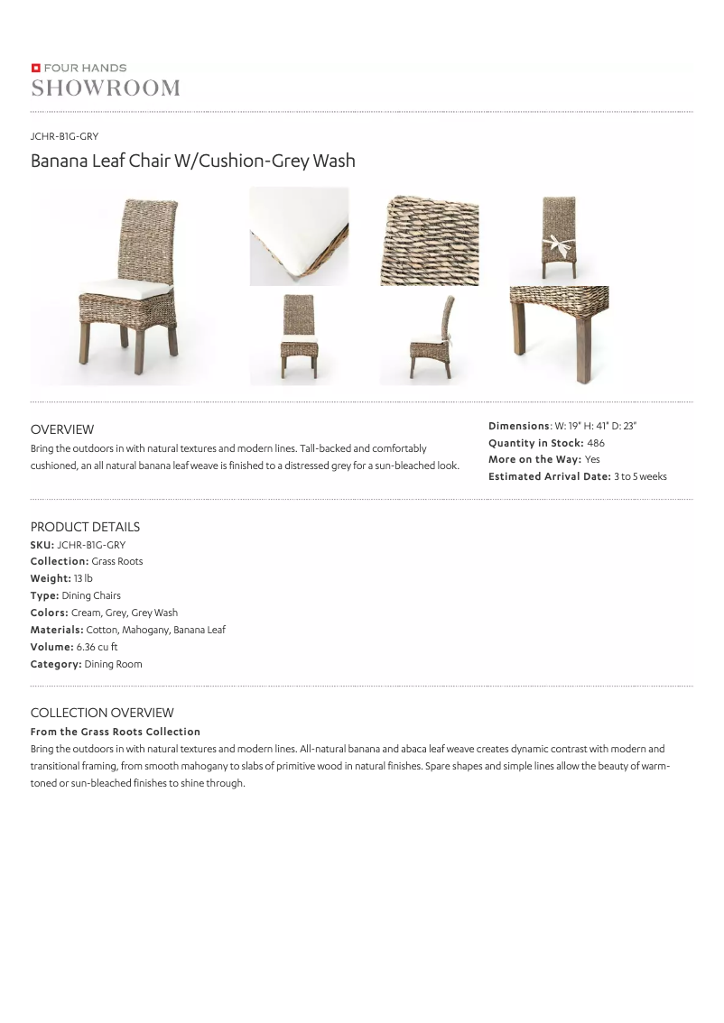 Page 1 de la notice Manuel utilisateur Four Hands JCHR-B1G-GRY