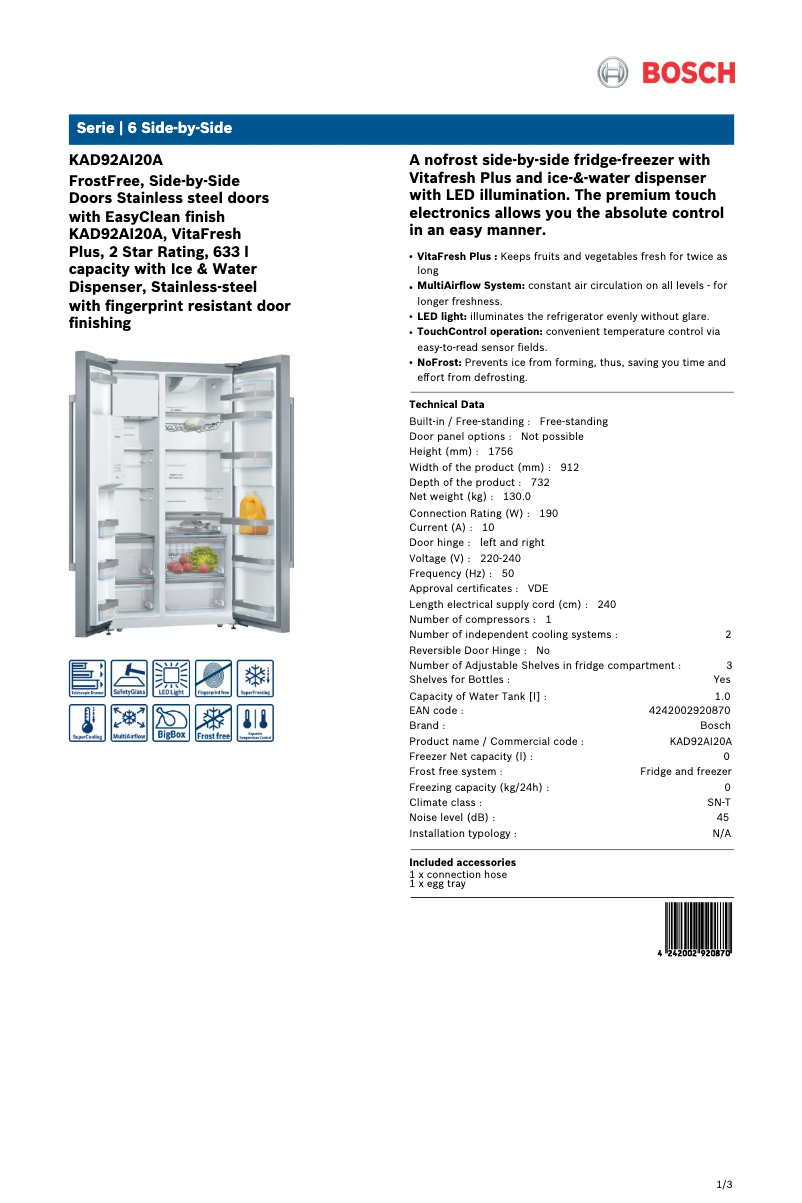 Image de la première page du manuel de l'appareil KAD92AI20A