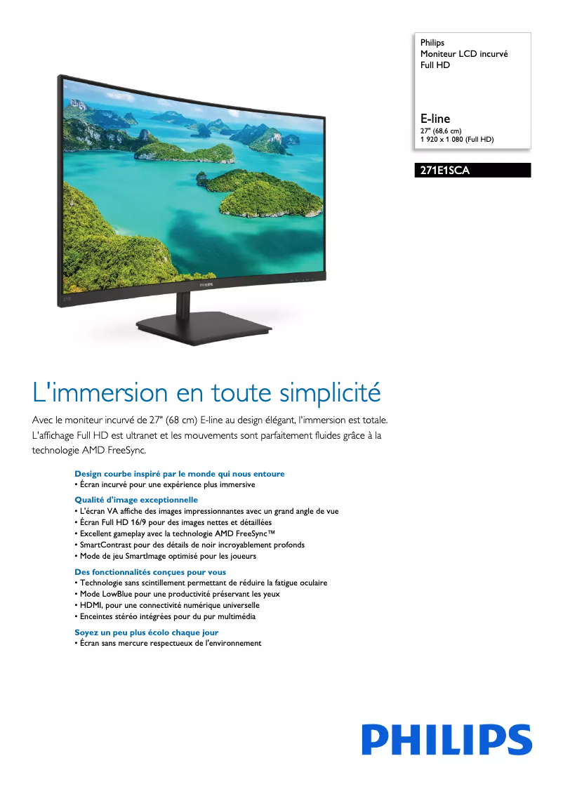Page n°1 - Fiche technique Philips E Line 271E1SCA