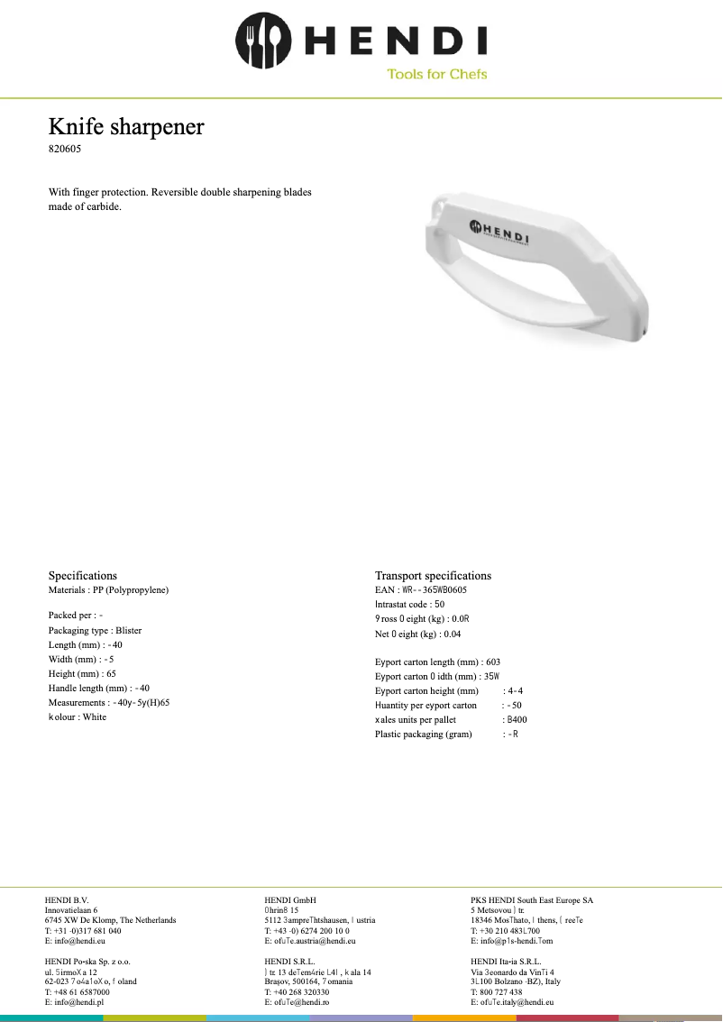 Page n°1 - Fiche technique Hendi 820605
