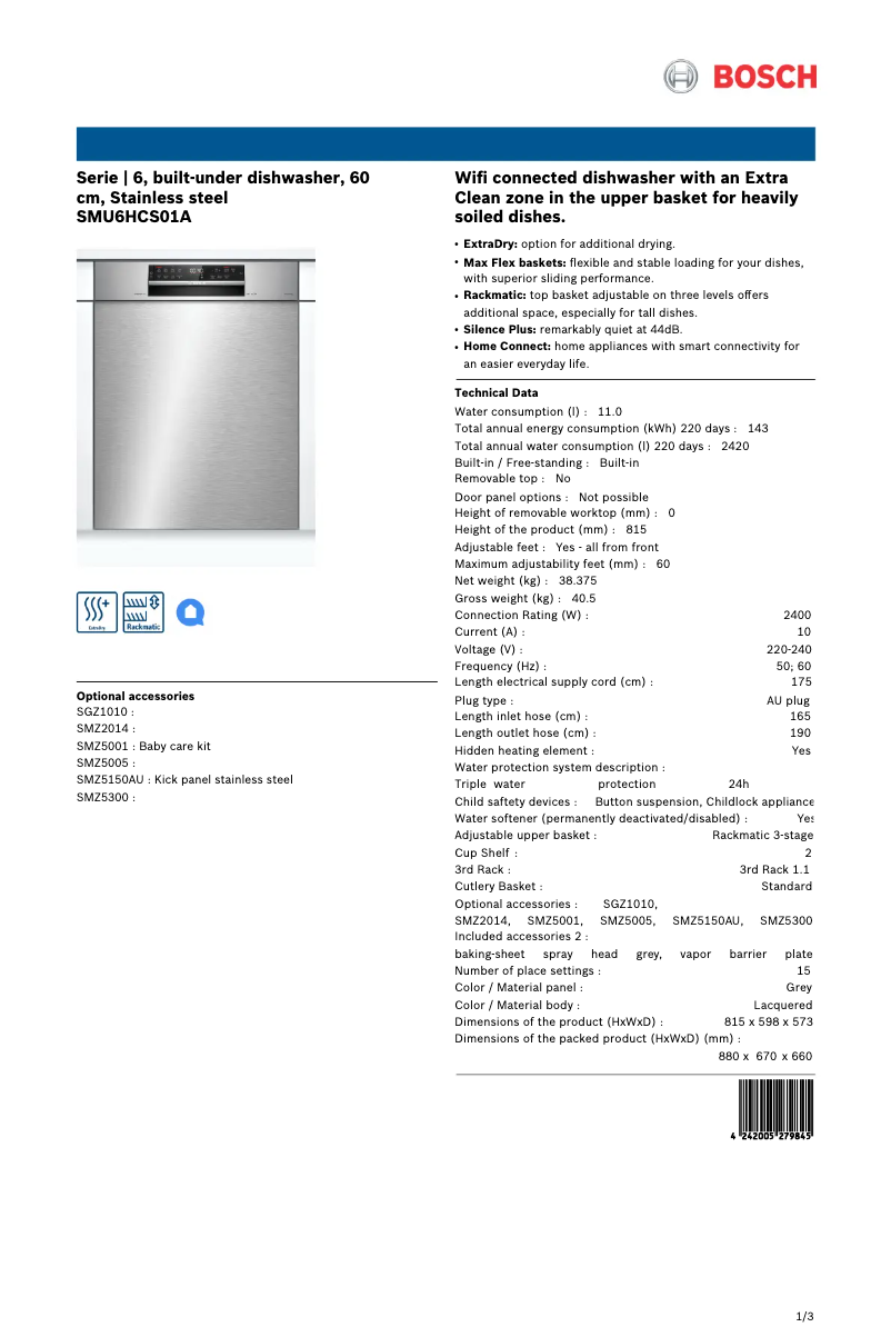 Image de la première page du manuel de l'appareil SMU6HCS01A