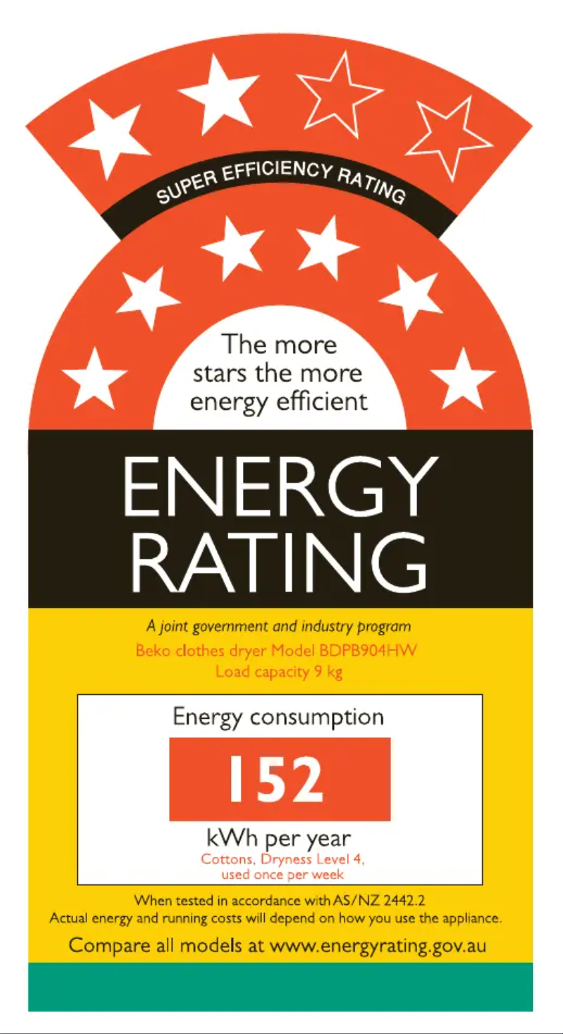 Page 1 de la notice Label énergétique Beko BDPB904HW