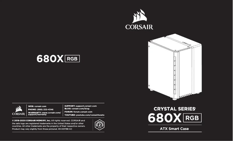 Page 1 de la notice Guide de démarrage rapide Corsair Crystal Series 680X