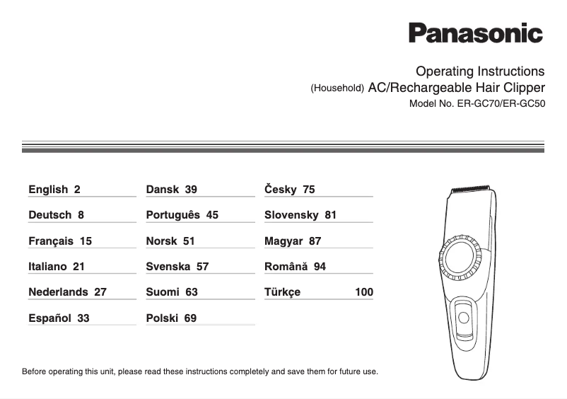 Page n°1 - Manuel utilisateur Panasonic ER-GC50