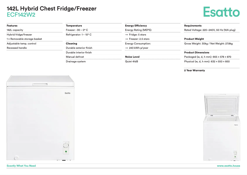Page 1 de la notice Fiche technique Esatto ECF142W2