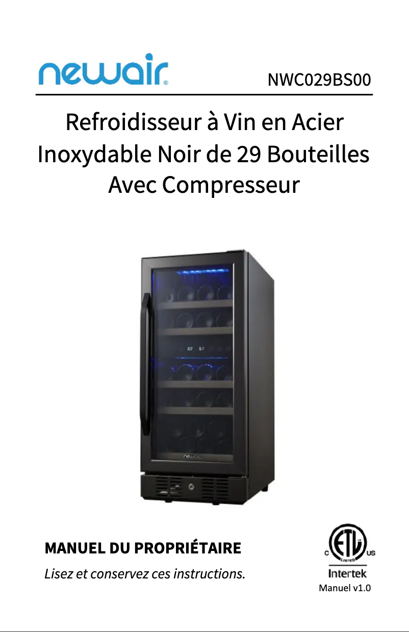 Page n°1 - Guide de démarrage rapide NewAir NWC029BS00