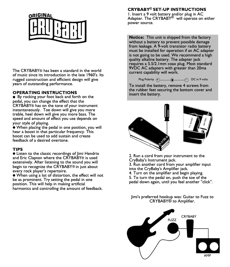 Page n°1 - Manuel utilisateur Dunlop Crybaby