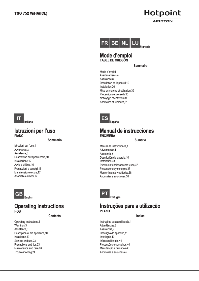 Page n°1 - Manuel utilisateur Hotpoint TQG 752 W/HA(ICE)