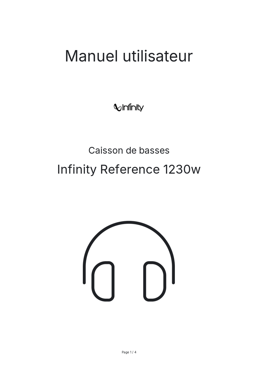 Page n°1 - Manuel utilisateur Infinity Reference 1230w