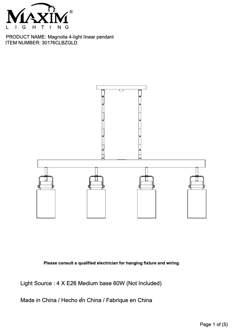 Image de la première page du manuel de l'appareil Magnolia 30176CLBZGLD