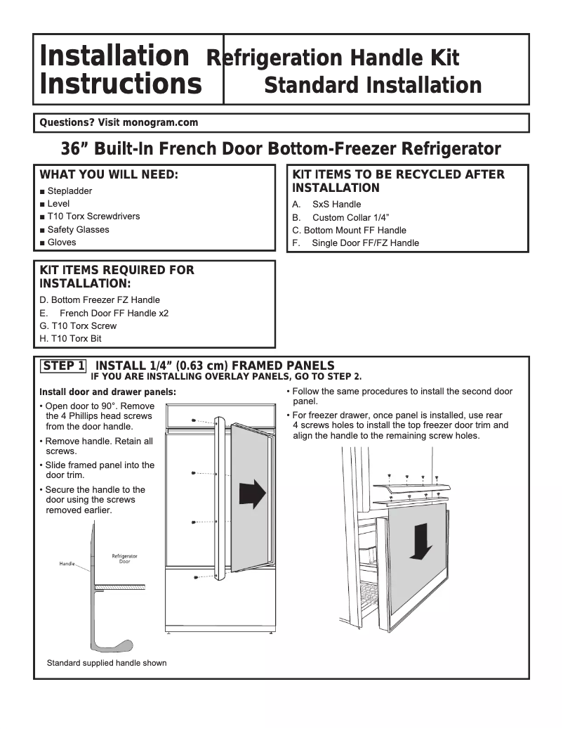 Page 1 de la notice Manuel utilisateur Monogram Low Profile Visor Handle Trim Kit