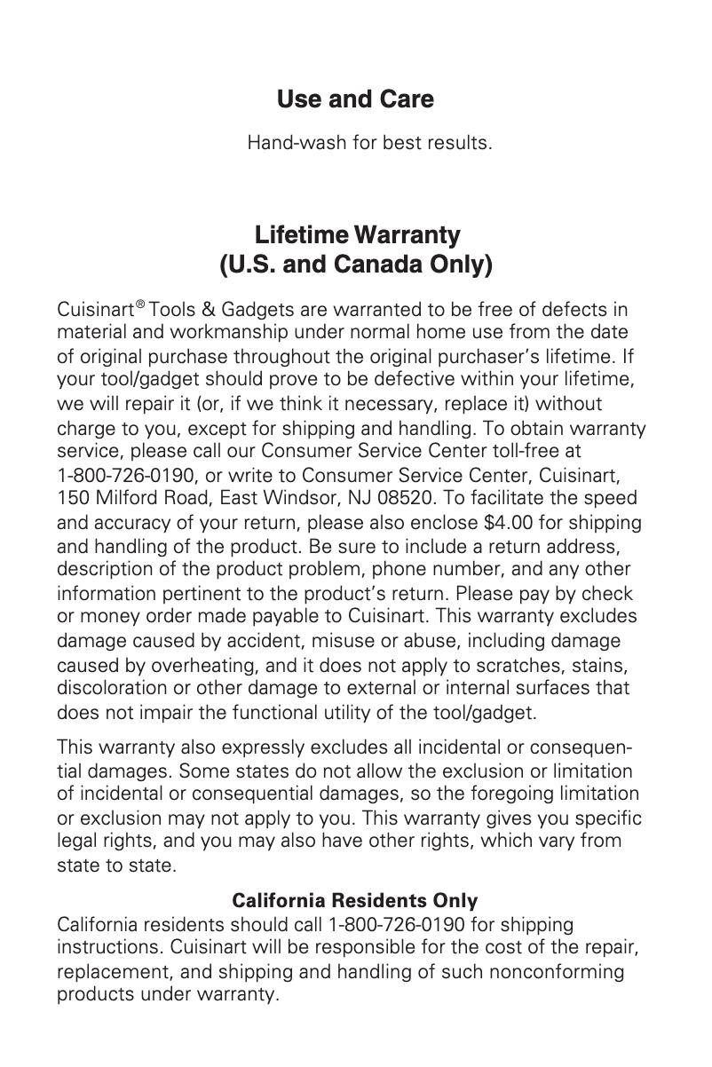 Page n°1 - Manuel utilisateur Cuisinart CTG-00-4CC