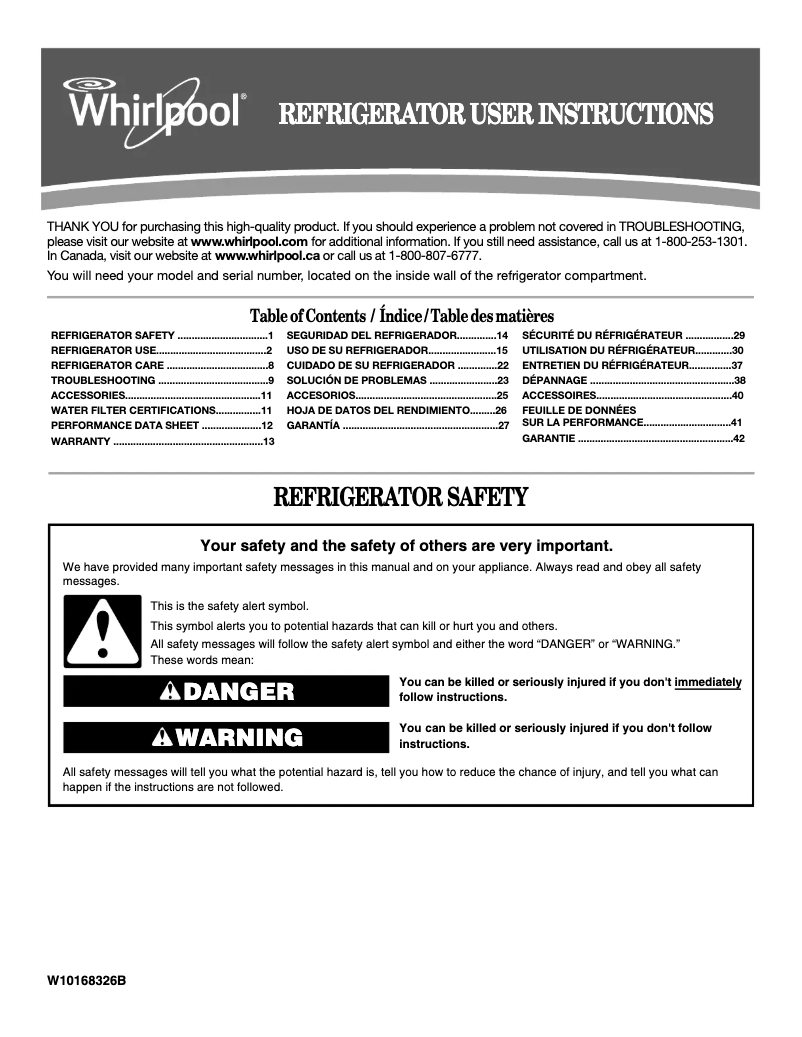Page 1 de la notice Manuel utilisateur Whirlpool GSC25C6EYW