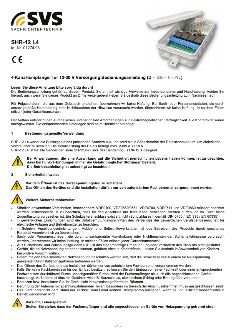 Page 1 de la notice Manuel utilisateur SVS SHR-12 L4
