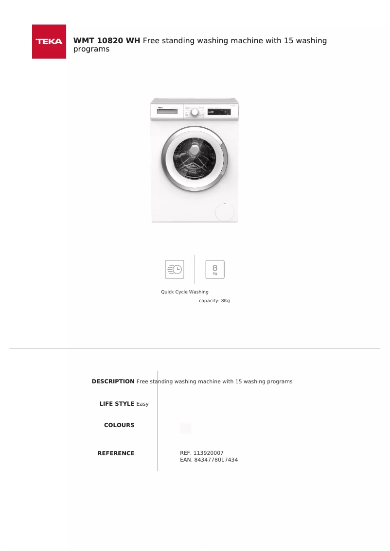 Page n°1 - Manuel utilisateur Teka WMT 10820 WH