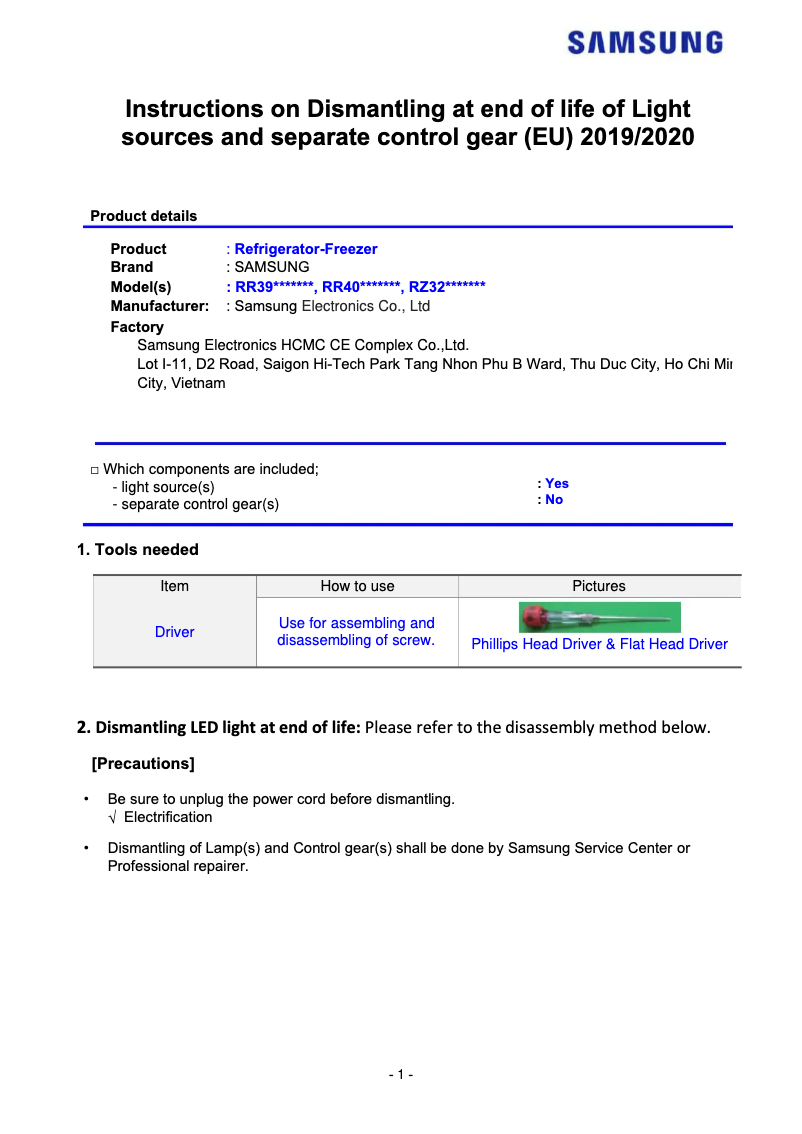 Page 1 de la notice Manuel utilisateur Samsung RR39C76C3WW