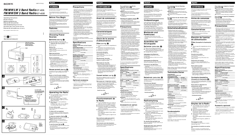 Page 1 de la notice Manuel utilisateur Sony ICF-403L