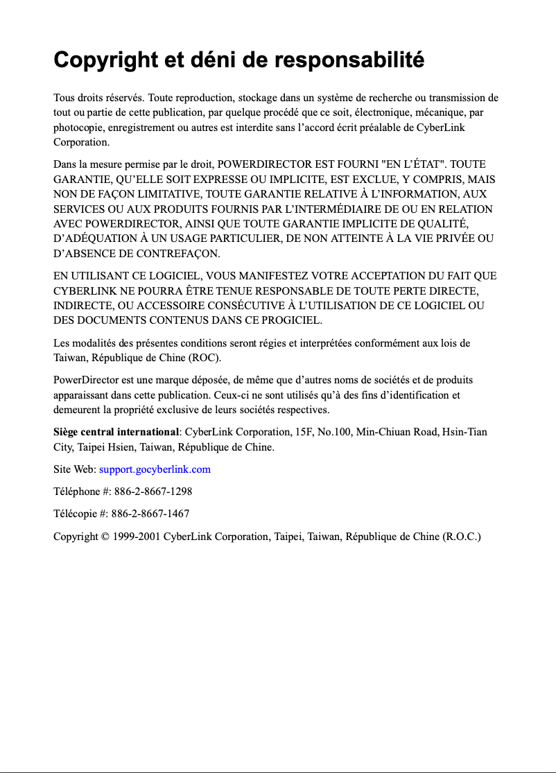 Page 1 de la notice Manuel utilisateur Cyberlink PowerDirector 2.1