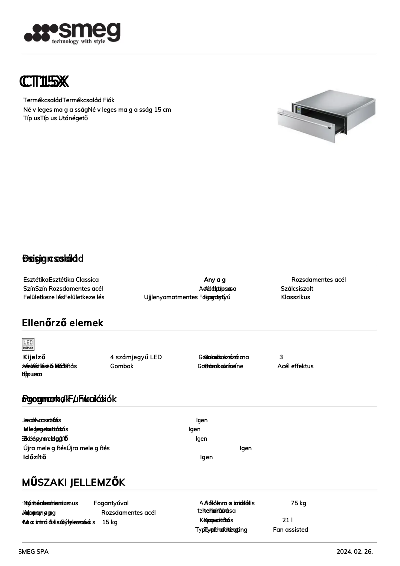 Page 1 de la notice Fiche technique Smeg CT15X
