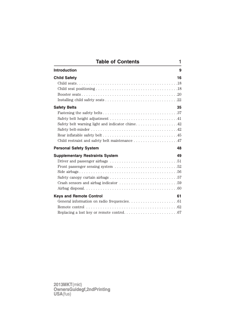 Page n°1 - Manuel utilisateur Lincoln MKT (2013)