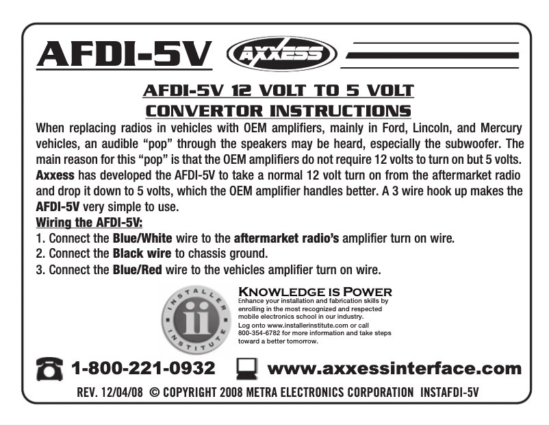 Page n°1 - Manuel utilisateur Metra AFDI-5V