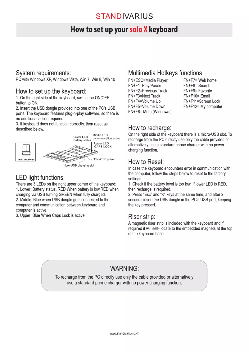 Página 1 del manual Manual de usuario STANDIVARIUS Solo X
