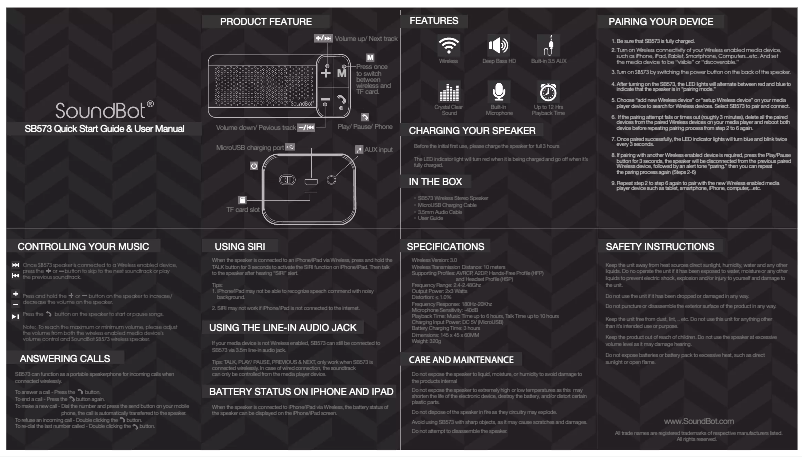 Image de la première page du manuel de l'appareil SB573