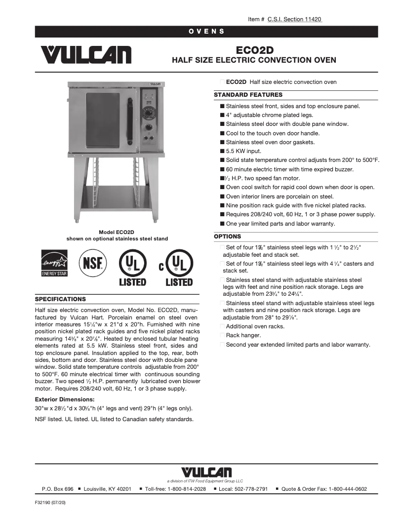 Página 1 del manual Ficha técnica Vulcan ECO2D