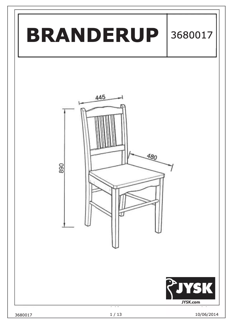 Page n°1 - Manuel utilisateur JYSK Branderup
