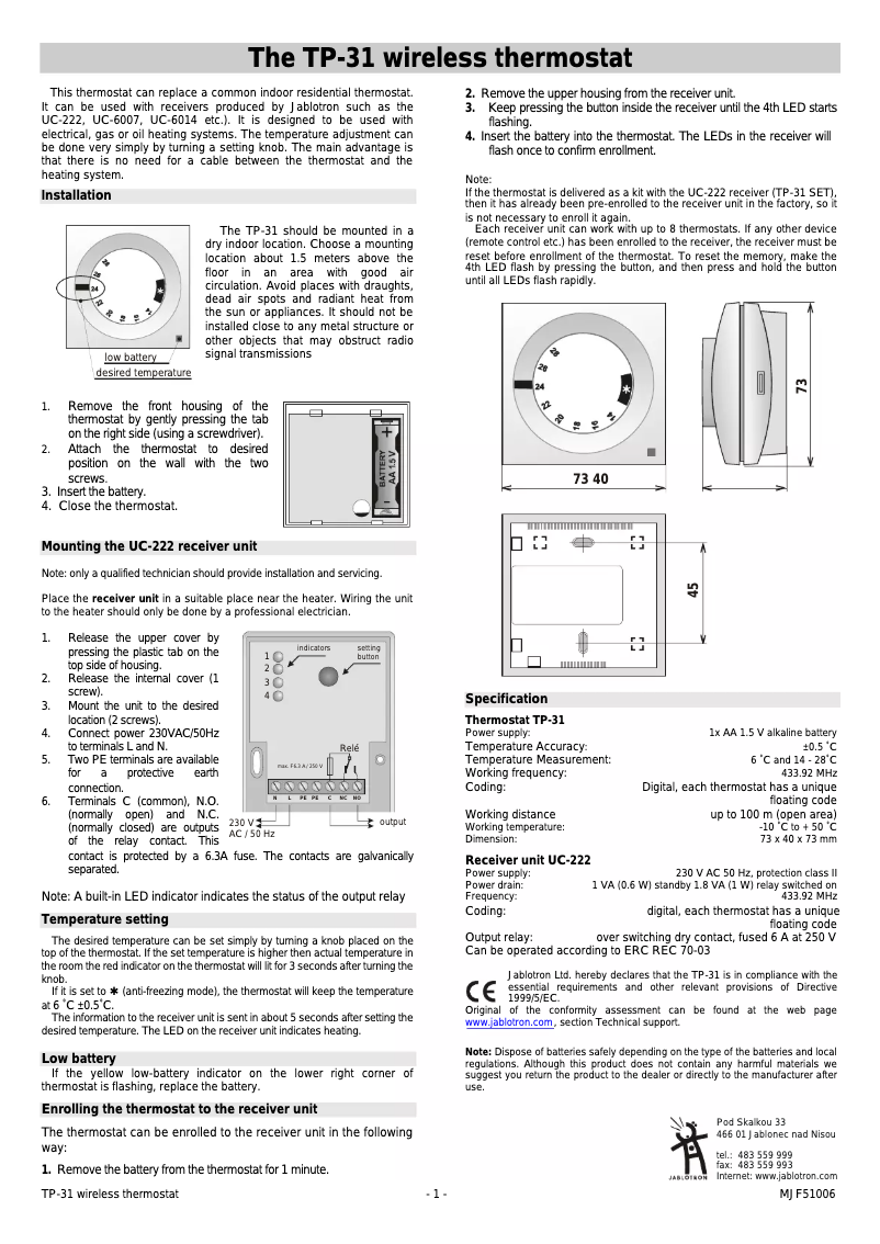 Page 1 de la notice Manuel utilisateur Joblotron TP-31