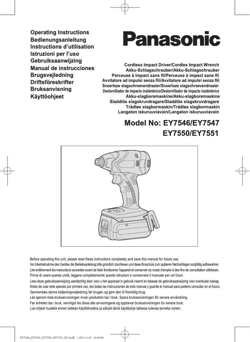Page 1 de la notice Manuel utilisateur Panasonic EY7546