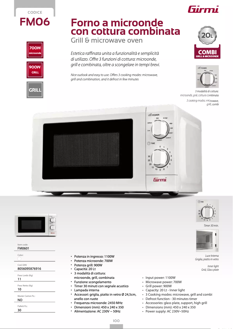 Page 1 de la notice Fiche technique Girmi FM06
