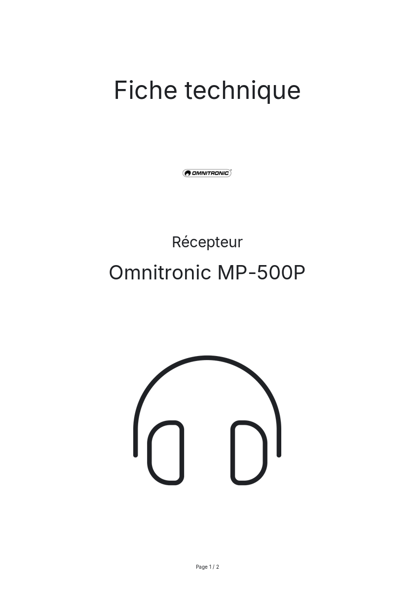 Page n°1 - Fiche technique Omnitronic MP-500P