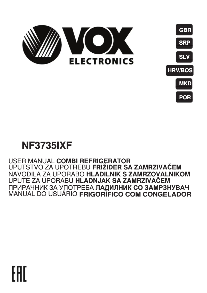 Page 1 de la notice Manuel utilisateur VOX NF 3735 IXF