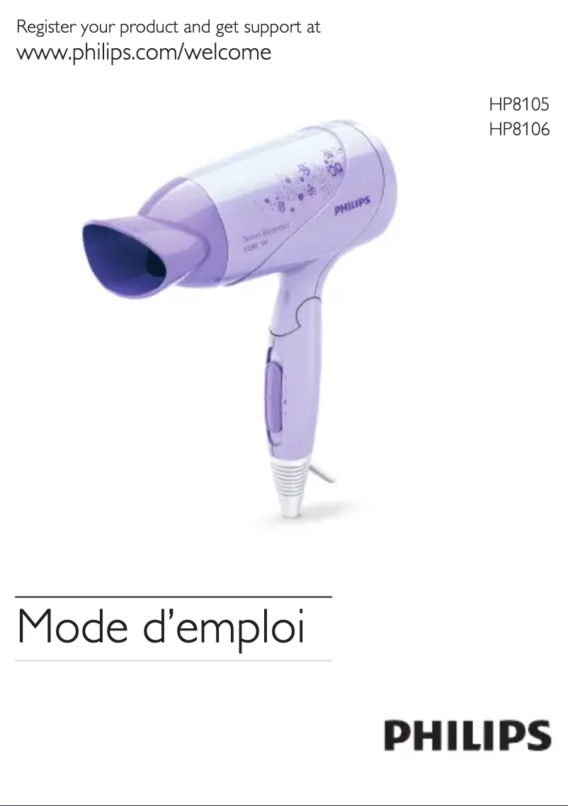 Page 1 de la notice Manuel utilisateur Philips HP8105