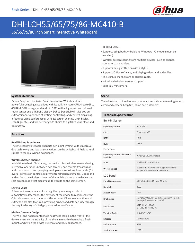Página 1 del manual Ficha técnica Dahua Technology LCH55-MC410-B