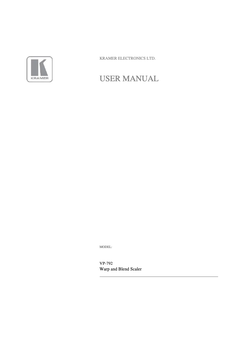 Page n°1 - Manuel utilisateur Kramer VP-792