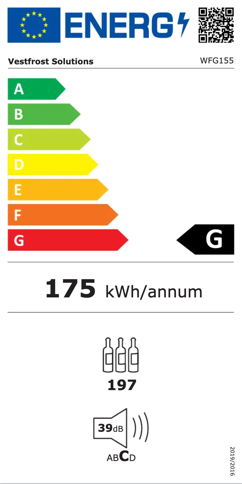 Page 1 de la notice Label énergétique Vestfrost WFG 155