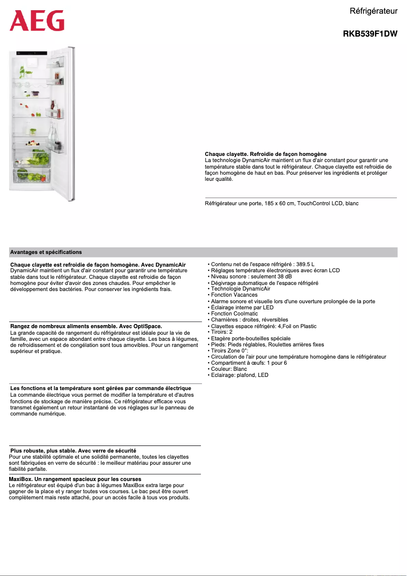 Page n°1 - Fiche technique AEG RKB539F1DW