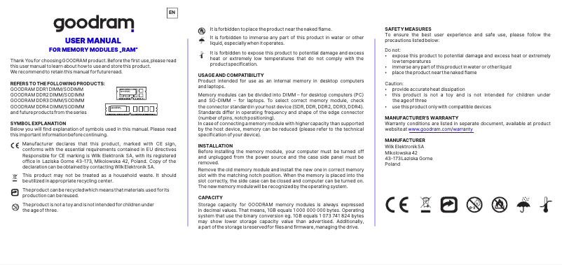 Page 1 de la notice Manuel utilisateur Goodram GR2400D464L17S/8GDC