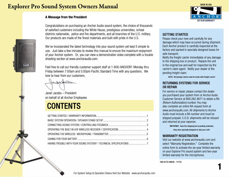 Page 1 de la notice Manuel utilisateur Anchor Audio EXP-7500AC