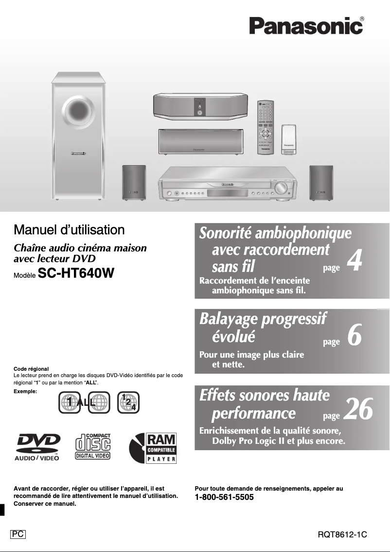 Page 1 de la notice Manuel utilisateur Panasonic SC-HT640W