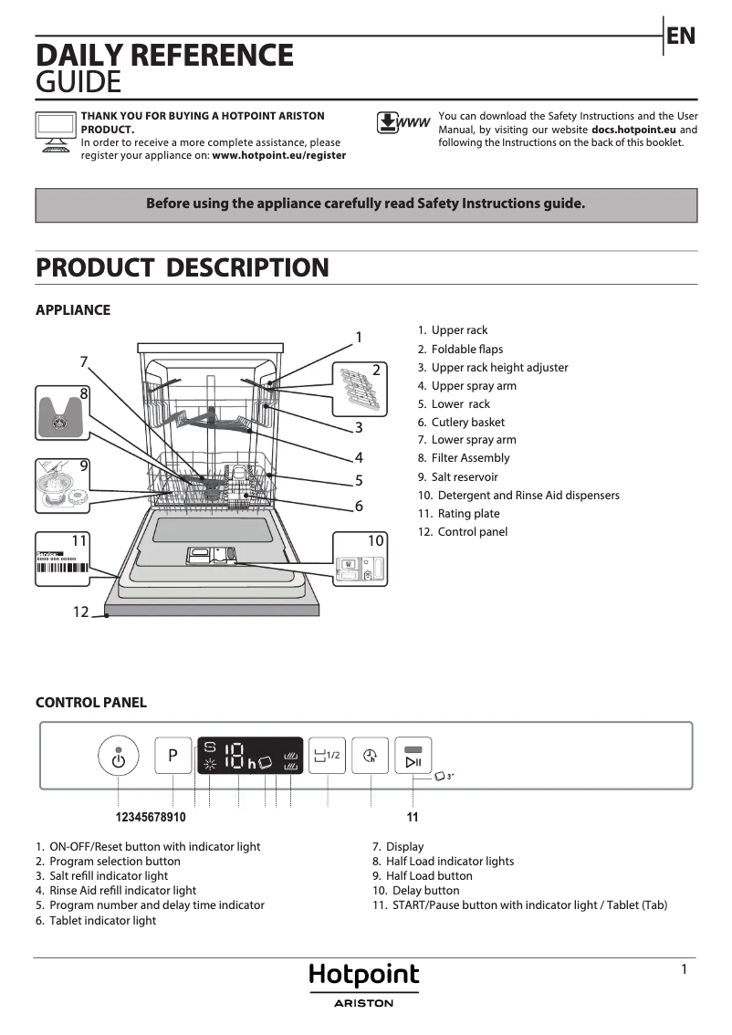 Page 1 de la notice Guide d'installation Hotpoint H2I HD526 A